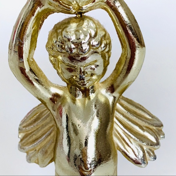 Vintage Milk Glass Dish w/Brass Cherub Marble Base - Picture 6 of 10